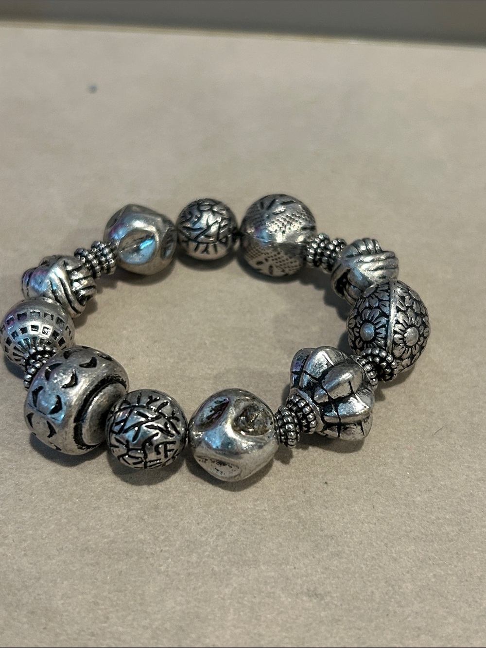 Silver Beaded Charm Stretch Bracelet - Women's Jewelry